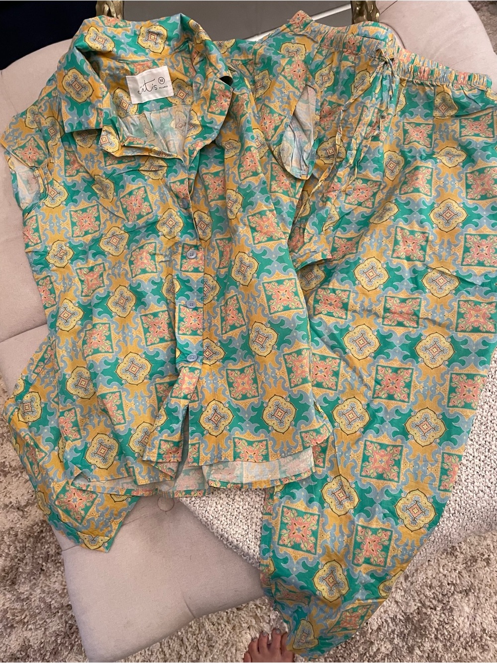 Women's Turquoise & Yellow Printed Pajama Set(NWOT)